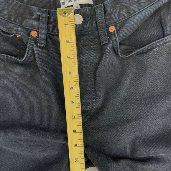 RE/DONE Stove Pipe Cropped High-Rise Button Fly Raw Hem Black Jeans s24 - Picture 12 of 13